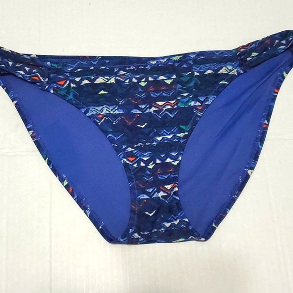 Aerie Blue Geometric Boho Print Hi-cut Cheeky Bikini Bottom L